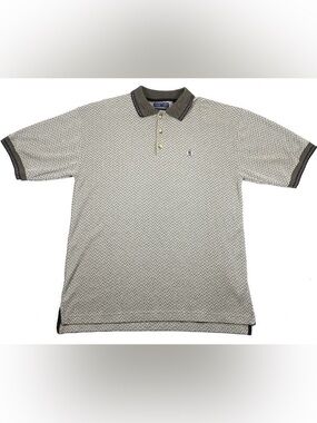 Vintage Siegfried Mens XL Polo Golf Shirt Herringbone AOP Crest Logo Cotton